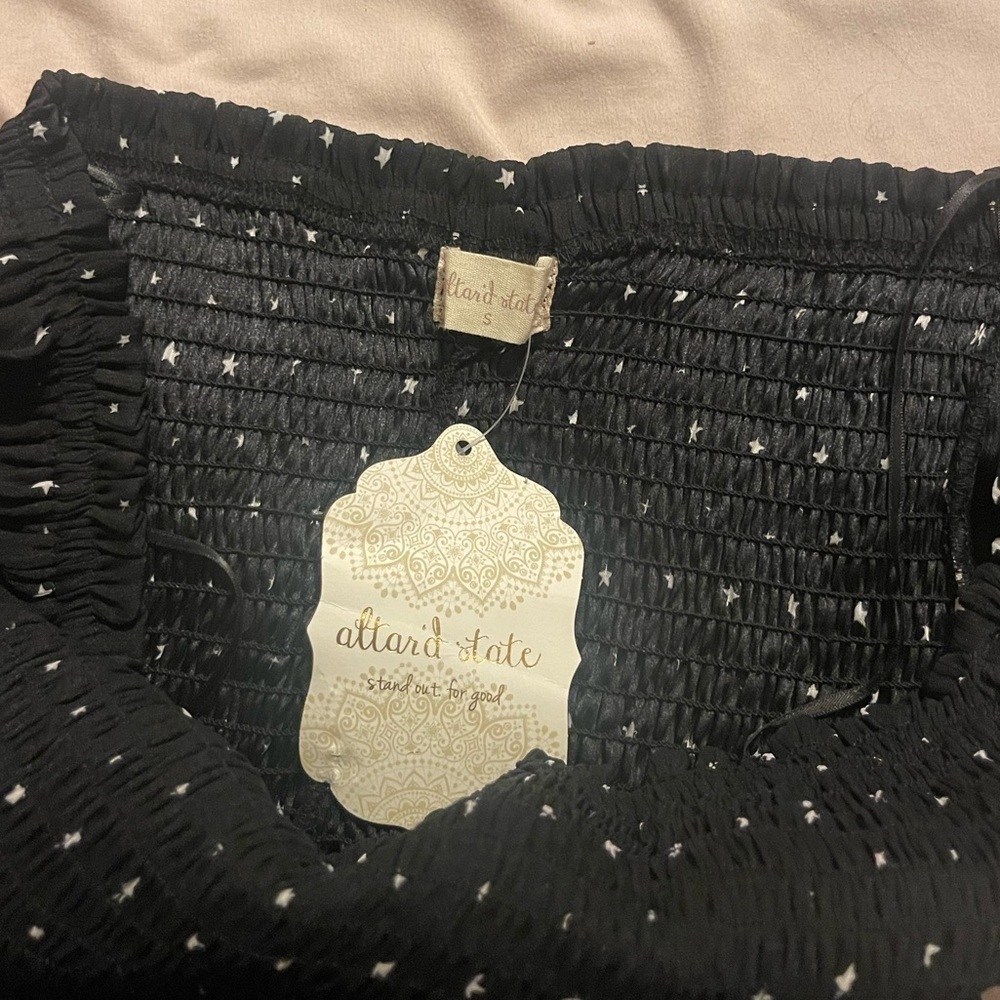 NWT Altr’d State Black Off the Shoulder Black and White Star Maxi Dress w/ Slit - Picture 8 of 10